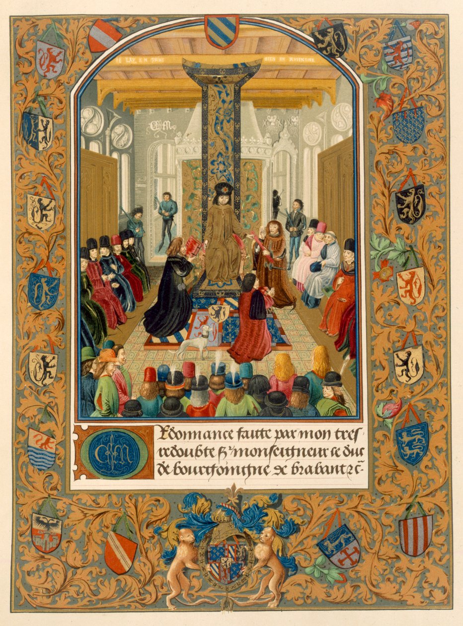 Hertug Charles le Temeraire midt i sit hof med ridderne af ordenen af det gyldne skind, 1473 af Flemish School