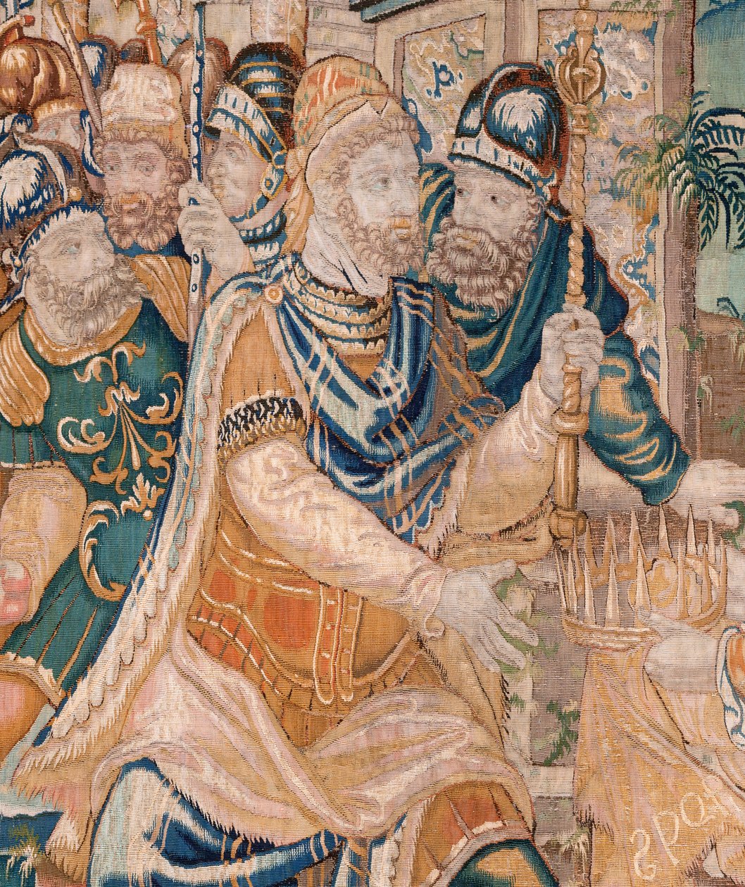 flamsk gobelin. Alexander bliver tilbudt en krone (Alexander tilbydes en krone). Atelier af Oudenaarde. 384x316 cm. Inv (83024)-5 / 00009. 1600-tallet. af Flemish School