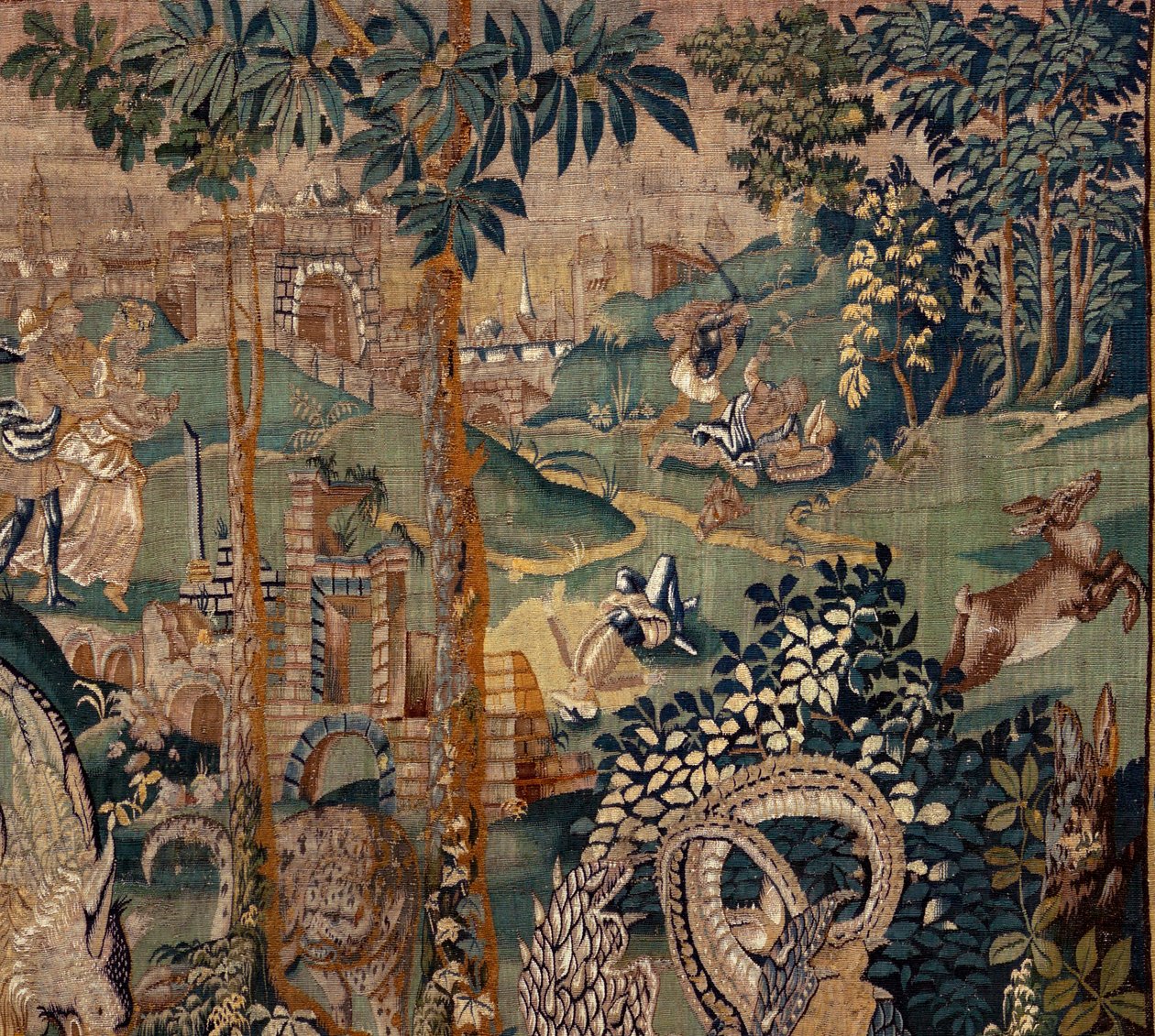 flamsk gobelin. Landskab med pergola og store udyr, med 2 søjler. Atelier af Oudenaarde. 319x508 cm. Inv 0023. 1600-tallet. af Flemish School