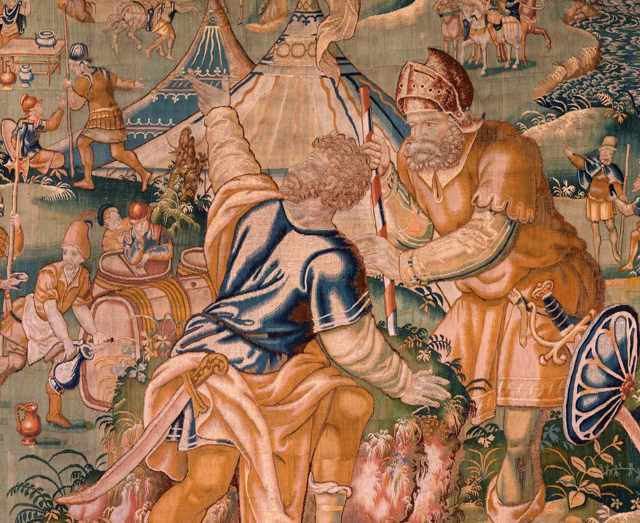 flamsk gobelin. Militærlejr nær floden Granikos. Atelier af Oudenaarde. 377x393 cm. Inv 83104-9 /00011. 17. århundrede. af Flemish School
