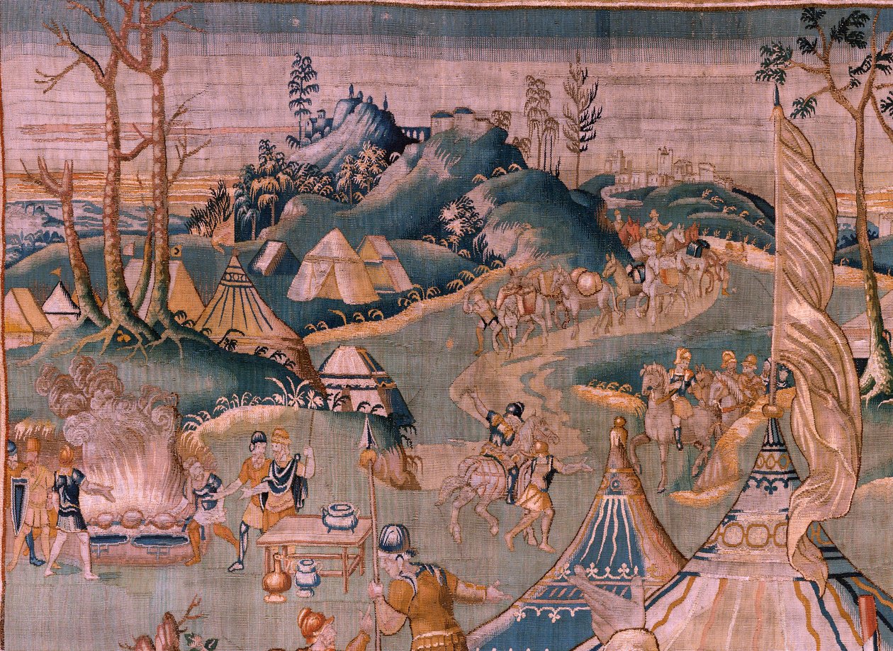 flamsk gobelin. Militærlejr nær floden Granikos. Atelier af Oudenaarde. 377x393 cm. Inv 83104-9 /00011. 17. århundrede. af Flemish School