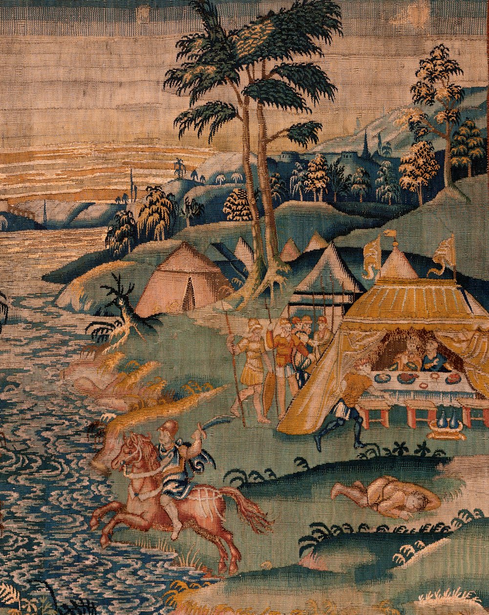 flamsk gobelin. Militærlejr nær floden Granikos. Atelier af Oudenaarde. 377x393 cm. Inv 83104-9 /00011. 17. århundrede. af Flemish School