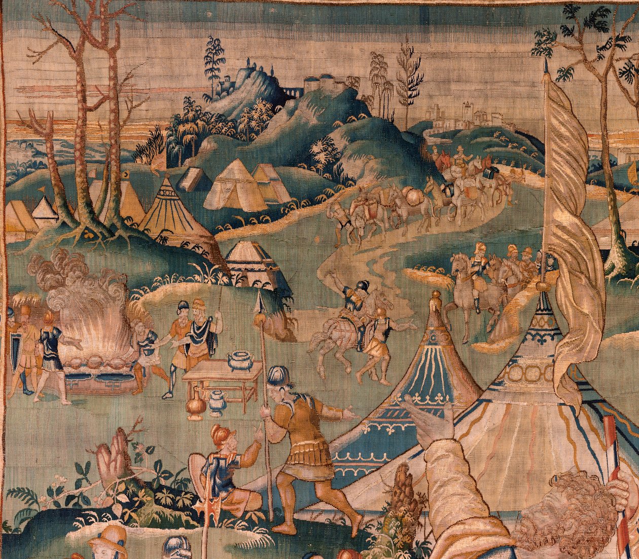 flamsk gobelin. Militærlejr nær floden Granikos. Atelier af Oudenaarde. 377x393 cm. Inv 83104-9 /00011. 17. århundrede. af Flemish School