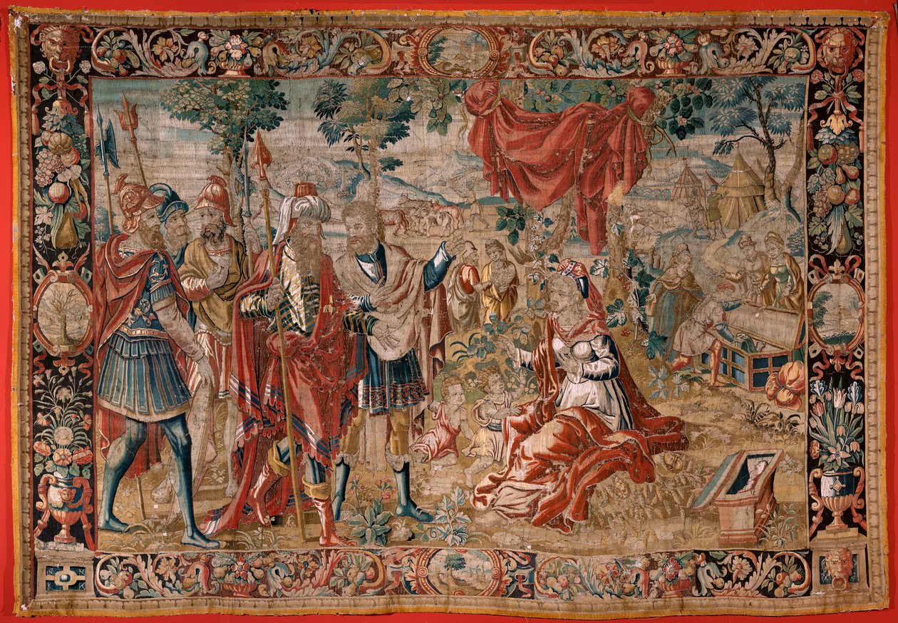 flamsk gobelin. Serien Esau og Jakob. Laban leder efter de stjålne idoler. Andet gobelin i serien. Fremstiller Holland. Anden halvdel af 1500-tallet. Uld stof. Placering Saint Nicholas Kirke (Bari) af Flemish School