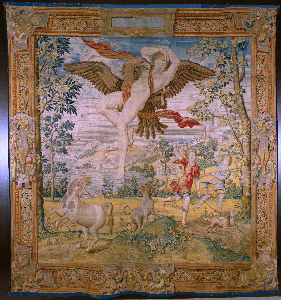 flamsk gobelin. Serie Fable of Ovidius: The Rob of Ganymedes. Atelier Willem de Pannemaker, Bruxelles. Før 1556. af Flemish School