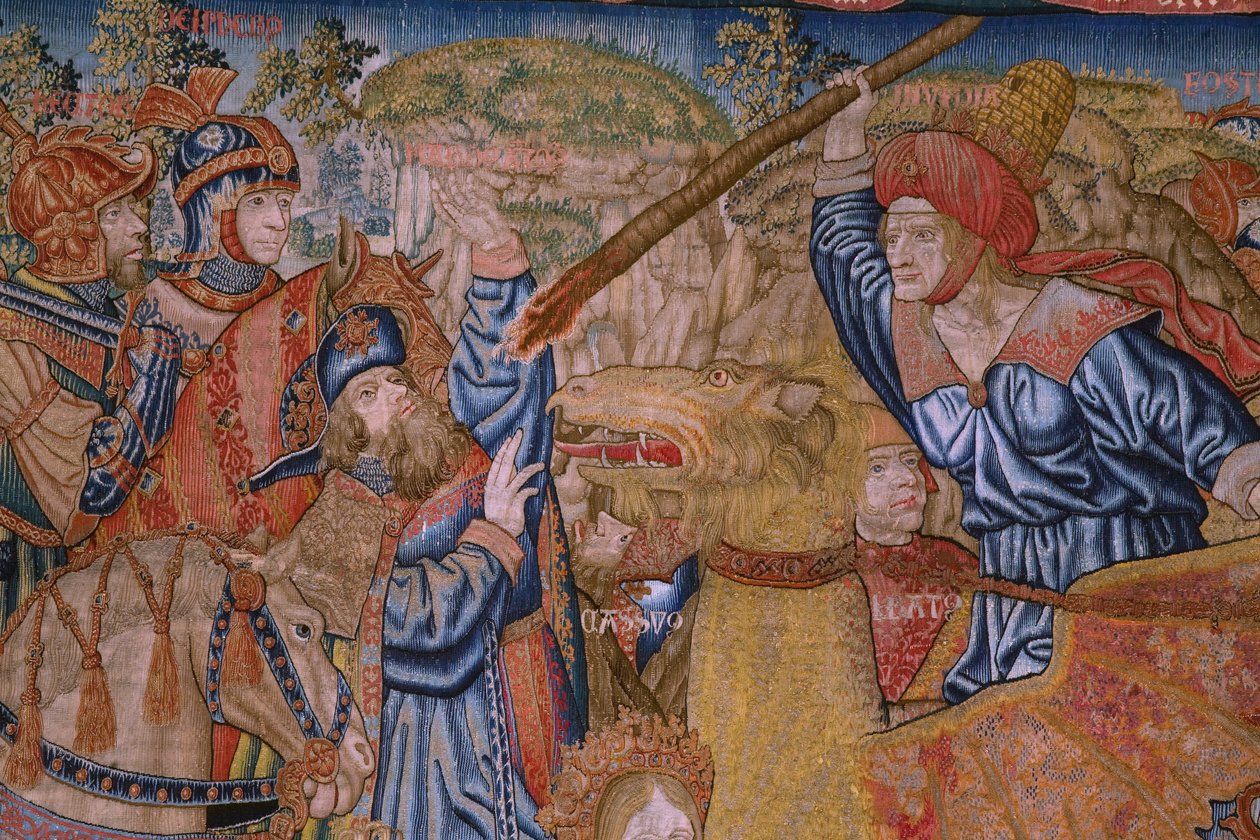 flamsk gobelin. Series Moralities: The Virtue of the Honores (De deugd van de Honores, The Virtue of honors). Ca 1520. Detalje af Flemish School