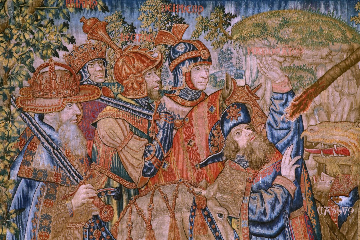flamsk gobelin. Series Moralities: The Virtue of the Honores (De deugd van de Honores, The Virtue of honors). Ca 1520. Detalje af Flemish School