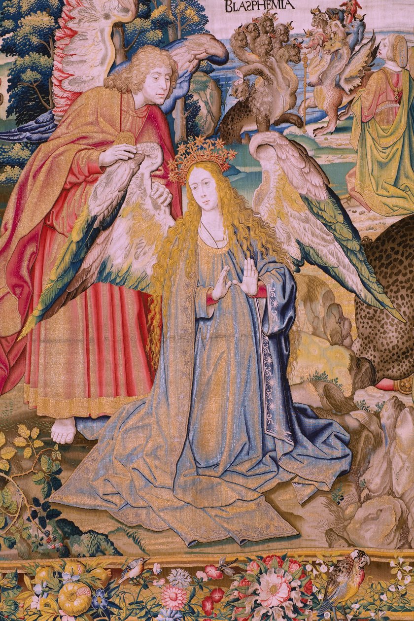 flamsk gobelin. Serie The Apocalypse: Saint Michael besejrer dragen. Atelier Willem Dermoyen, Bruxelles. Ca 1553-1555. Detalje. af Flemish School