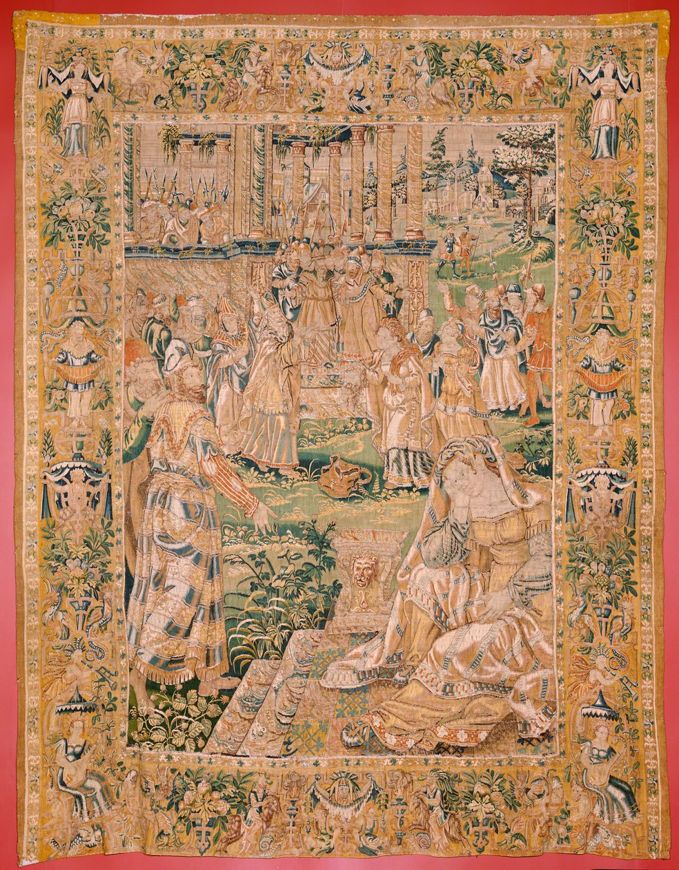 flamsk gobelin. Serien Judiths bog. Judith viser Holofernes’ hoved (Judith muestra la cabeza de Holofernes). Niende gobelin i serien. Fremstilling Holland, Bruxelles(?). Anden halvdel af 1500-tallet. Stof Uld. Placering Church of Saint af Flemish School