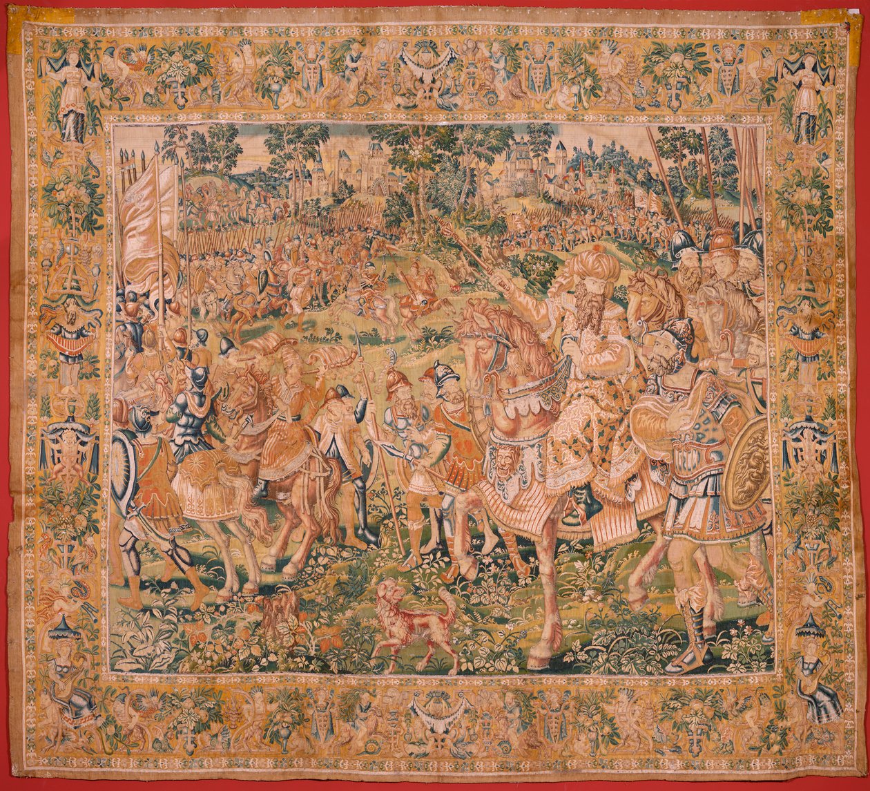 flamsk gobelin. Serien Judiths bog. Nebukadnezzars hær (El ejército de Nabucodonosor). Første gobelin i serien. Fremstilling Holland, Bruxelles?, anden halvdel af det 16. århundrede. Stof Uld. Placering Saint Nicholas of Bari-kirken (mu af Flemish School
