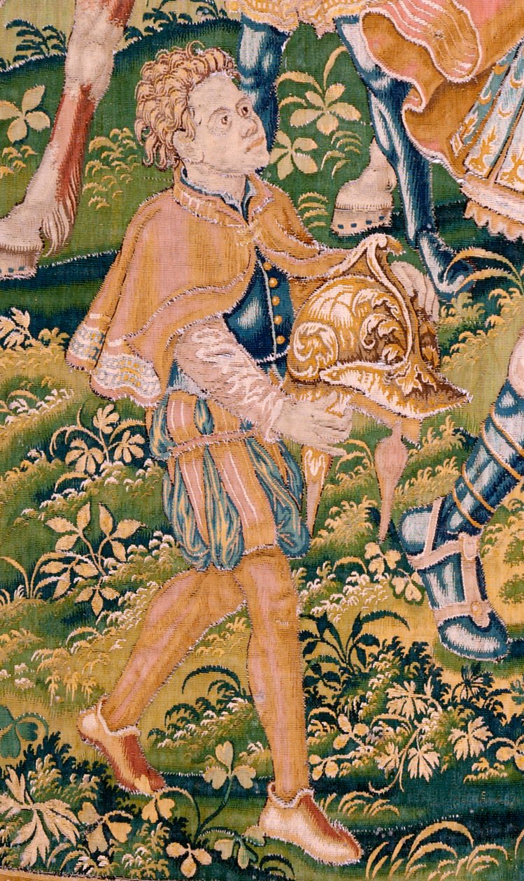 flamsk gobelin. Serien Judiths bog. Krig kommer til Juda (Llega la guerra a Judá). Fjerde gobelin i serien. Fremstilling Holland, Bruxelles(?). Anden halvdel af 1500-tallet. Stof Uld. Placering Saint Nicholas of Bari-kirken (museum o af Flemish School