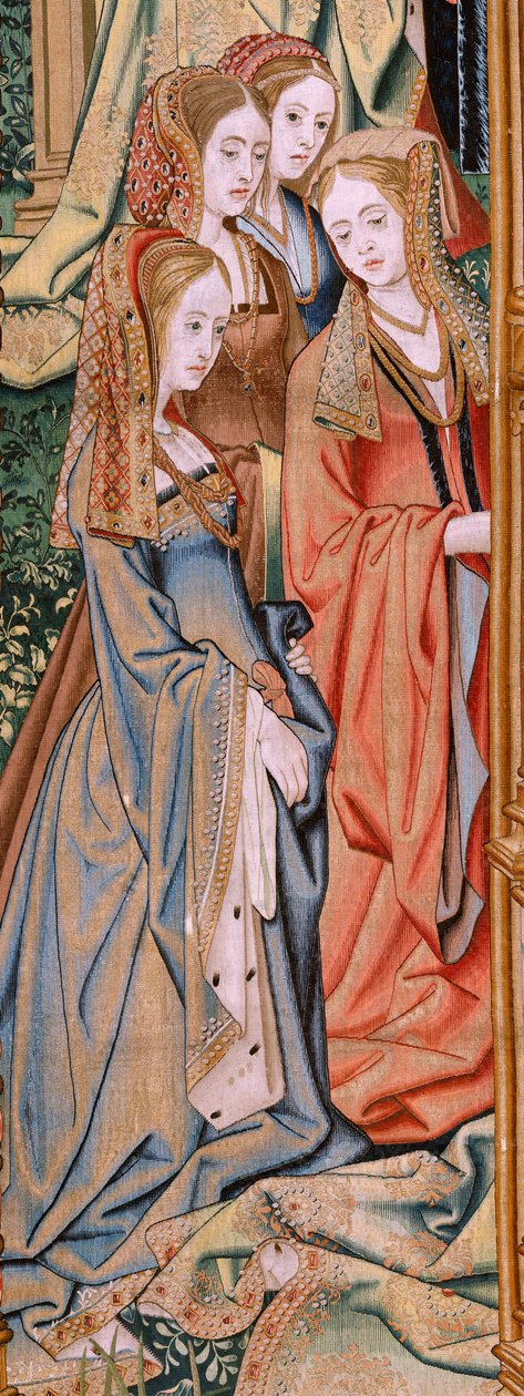 flamsk gobelin. Serien Davids og Batsebas historie. Ægteskab mellem David og Bathsheba (Casamiento de David y Betsabé). Andet panel i serien. Anonym model. Fremstilling ukendt, Bruxelles. 1505. Stof Guld, silke og uld. af Flemish School