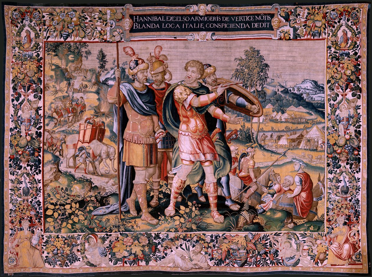 flamsk gobelin. Serien Hannibals historie. Krydsningen af Alperne (Paso de los Alpes). Andet gobelin af de bevarede. Modeller Anonym mester i Holland. Bruxelles