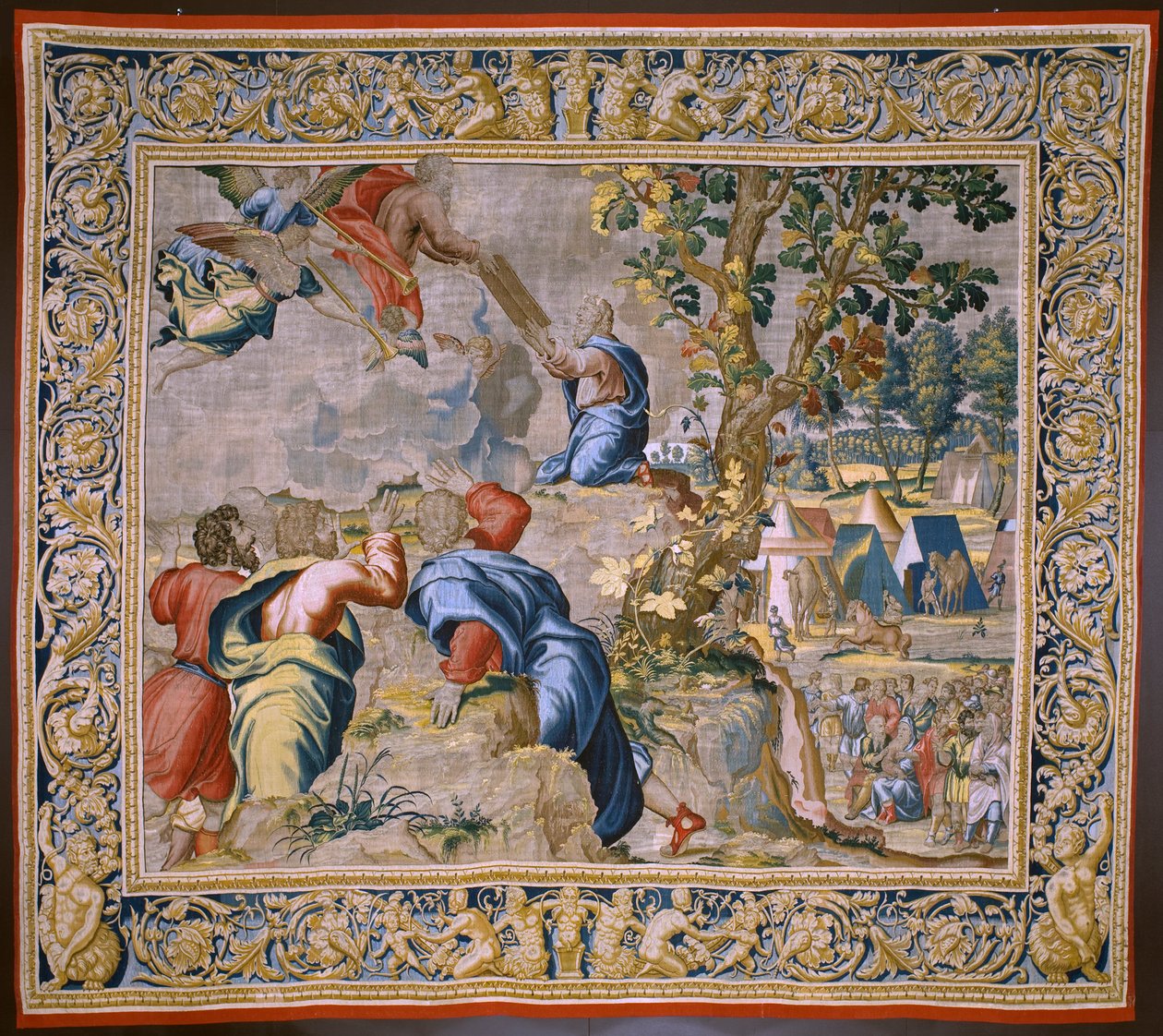 flamsk gobelin. Serien The History of Moses. Moses ved Sinaj-bjerget. Atelier Joost van Herzele. Omkring 1550. af Flemish School