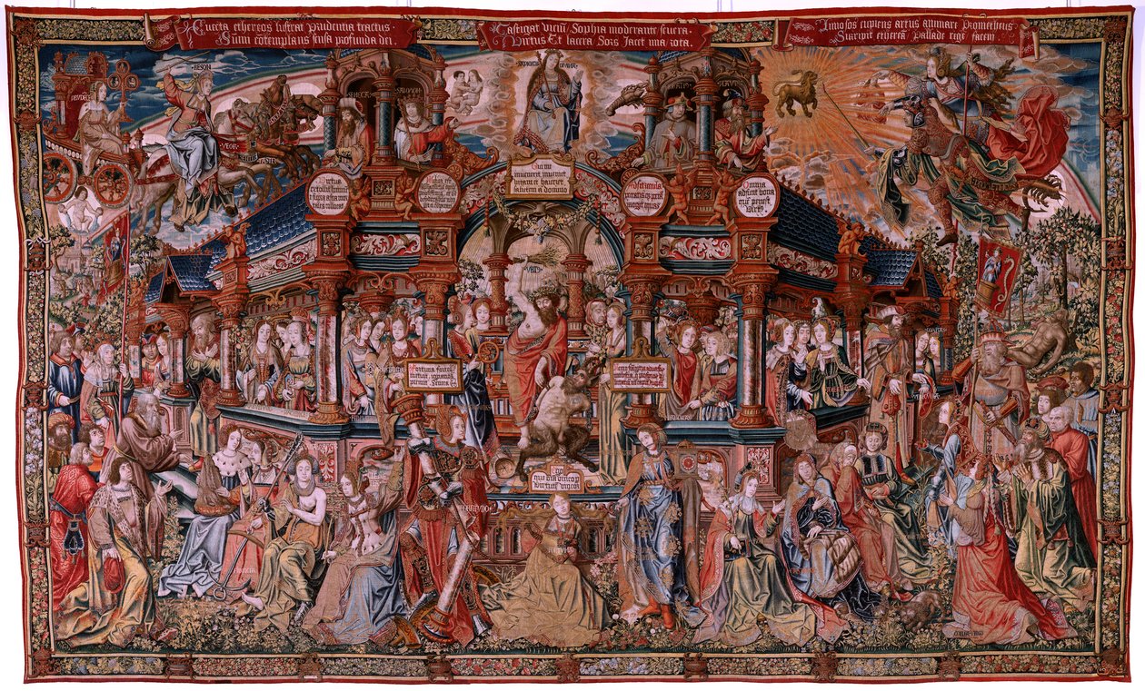 flamsk gobelin. Serien The Honours. Dyd (La Virtu, El Vicio). Ottende gobelin i serien. Modeltegnere fra Bernard van Orleys og Jan Gossaerts kreds (Mabuse). Fremstilling Pieter van Aelst, Bruxelles. Ca 1550. Stof Guld, sølv, silke a af Flemish School