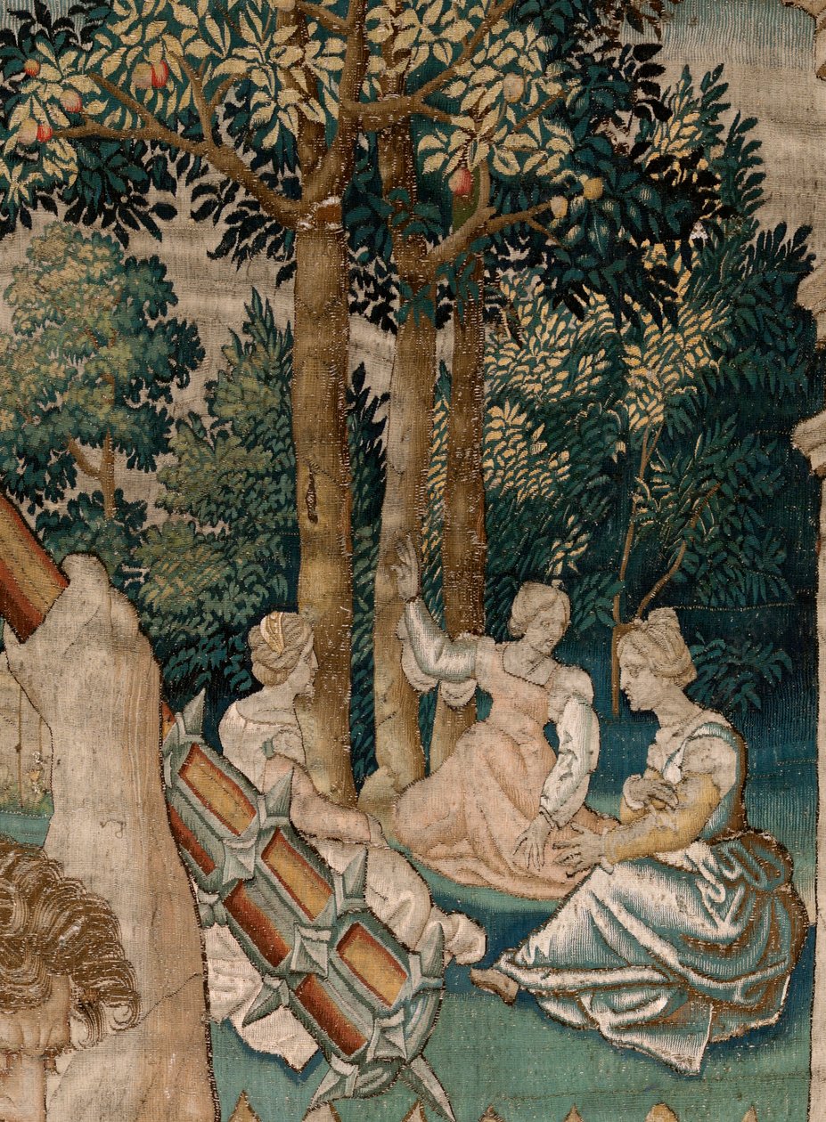 flamsk gobelin. Serien The Labours of Hercules. Herkules i Hesperidernes Have (Hércules en el jardín de las Hespérides). Femte gobelin i den eksisterende serie. Model ukendt. Fremstilling Willem Dermoyen, Bruxelles. Ca 1528. Stof Silke og uld. af Flemish School