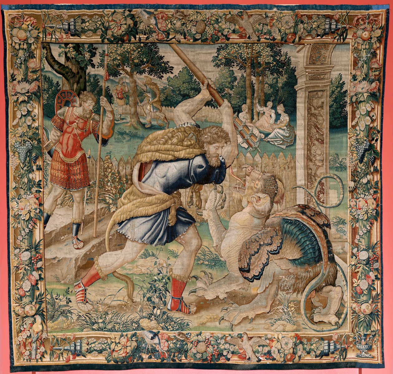 flamsk gobelin. Serien The Labours of Hercules. Herkules i Hesperidernes Have (Hércules en el jardín de las Hespérides). Femte gobelin i den eksisterende serie. Model ukendt. Fremstilling Willem Dermoyen, Bruxelles. Ca 1528. Stof Silke og uld. af Flemish School