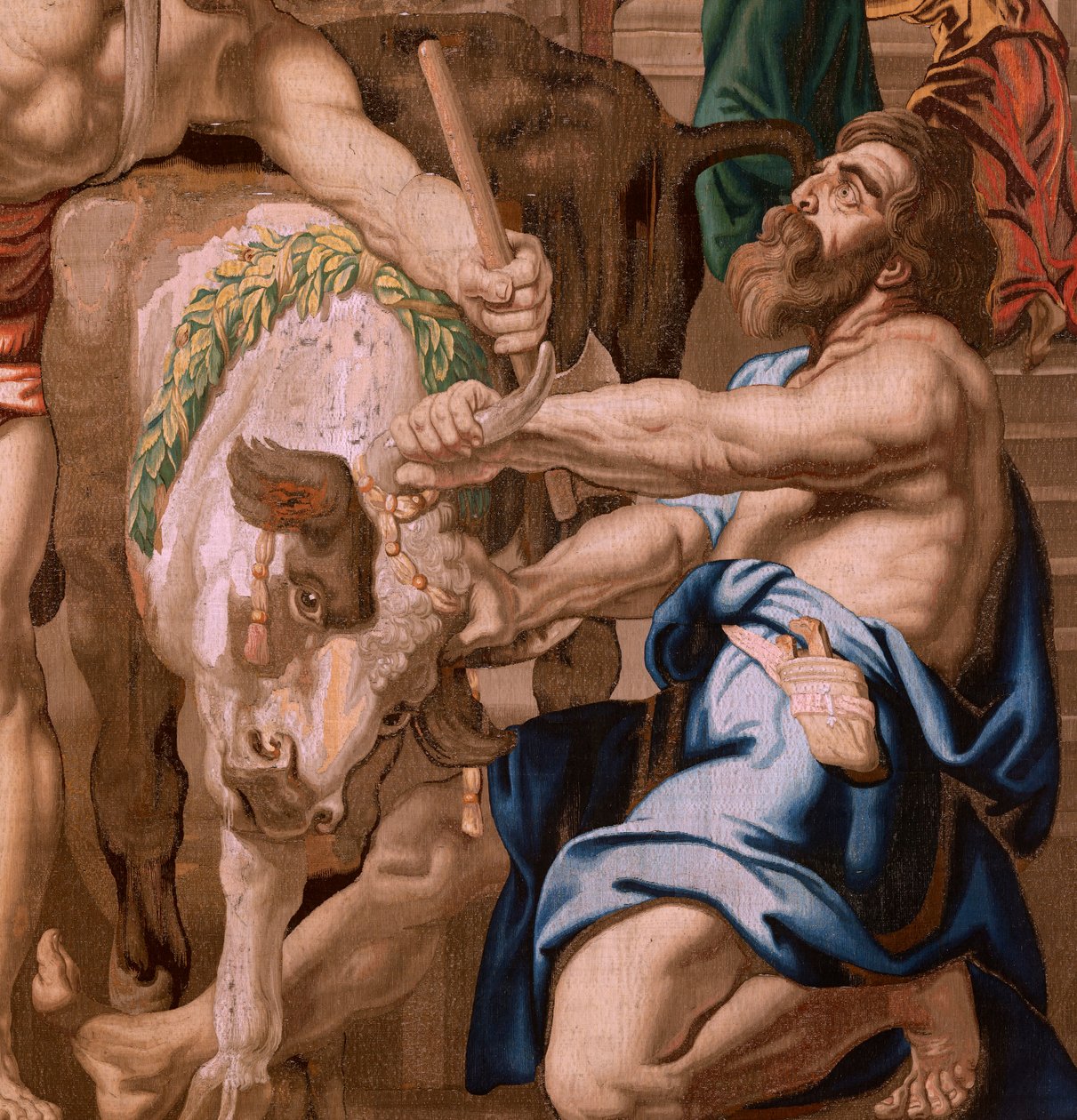 flamsk gobelin. Serien Eukaristiens triumf. Eukaristiens sejr over hedenske ofre (Victoria de la Eucaristía sobre los sacrificios paganos). Fjerde gobelin i serien. Model Peter Paul Rubens. 1626-1628. Fremstilling Jan II Raes, Jac af Flemish School