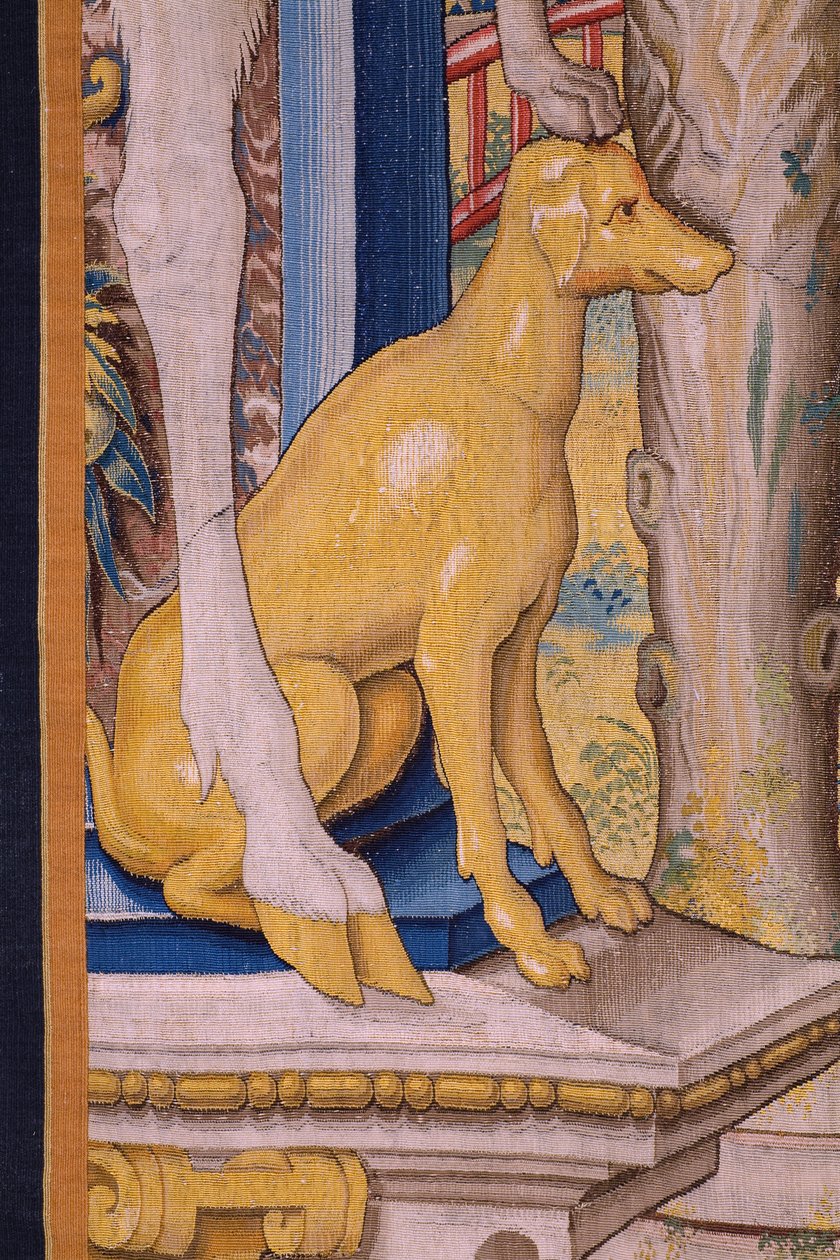 flamsk gobelin. Serien Vertumnus og Pomona: Vertumnus forvandlet til en landmand (Vertumnus som landmand, Vertumno transformado og landbruger). Studio Willem de Pannemaker. ca 1545-1550. Detalje. af Flemish School