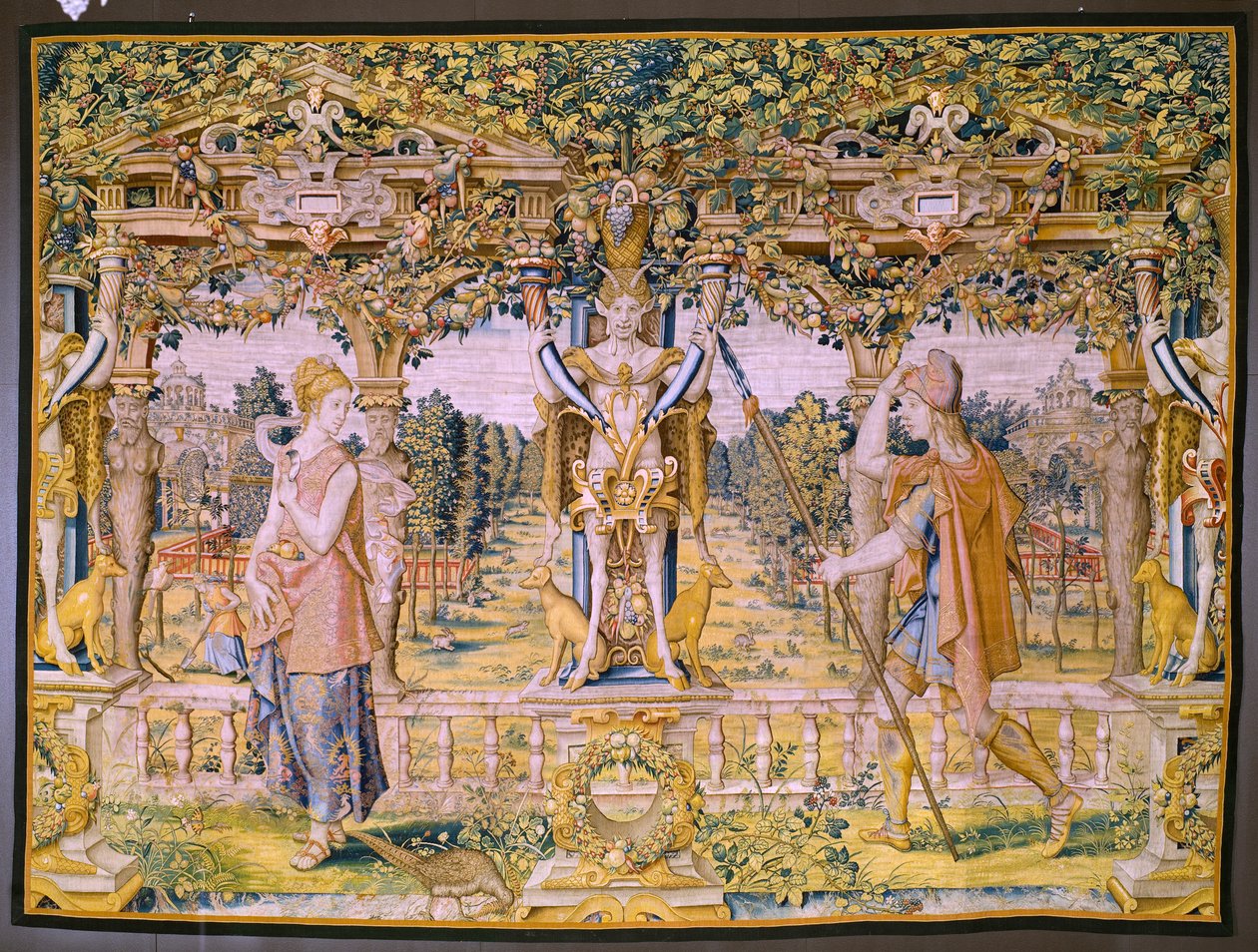 flamsk gobelin. Serien Vertumnus og Pomona: Vertumnus forvandlet til en landmand (Vertumnus som landmand, Vertumno transformado og landbruger). Studio Willem de Pannemaker. ca 1545-1550. af Flemish School
