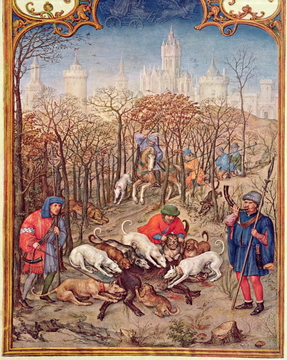 Fol.12v December måned: Jagt på vildsvin, fra Breviarium Grimani, c.1515 af Flemish School