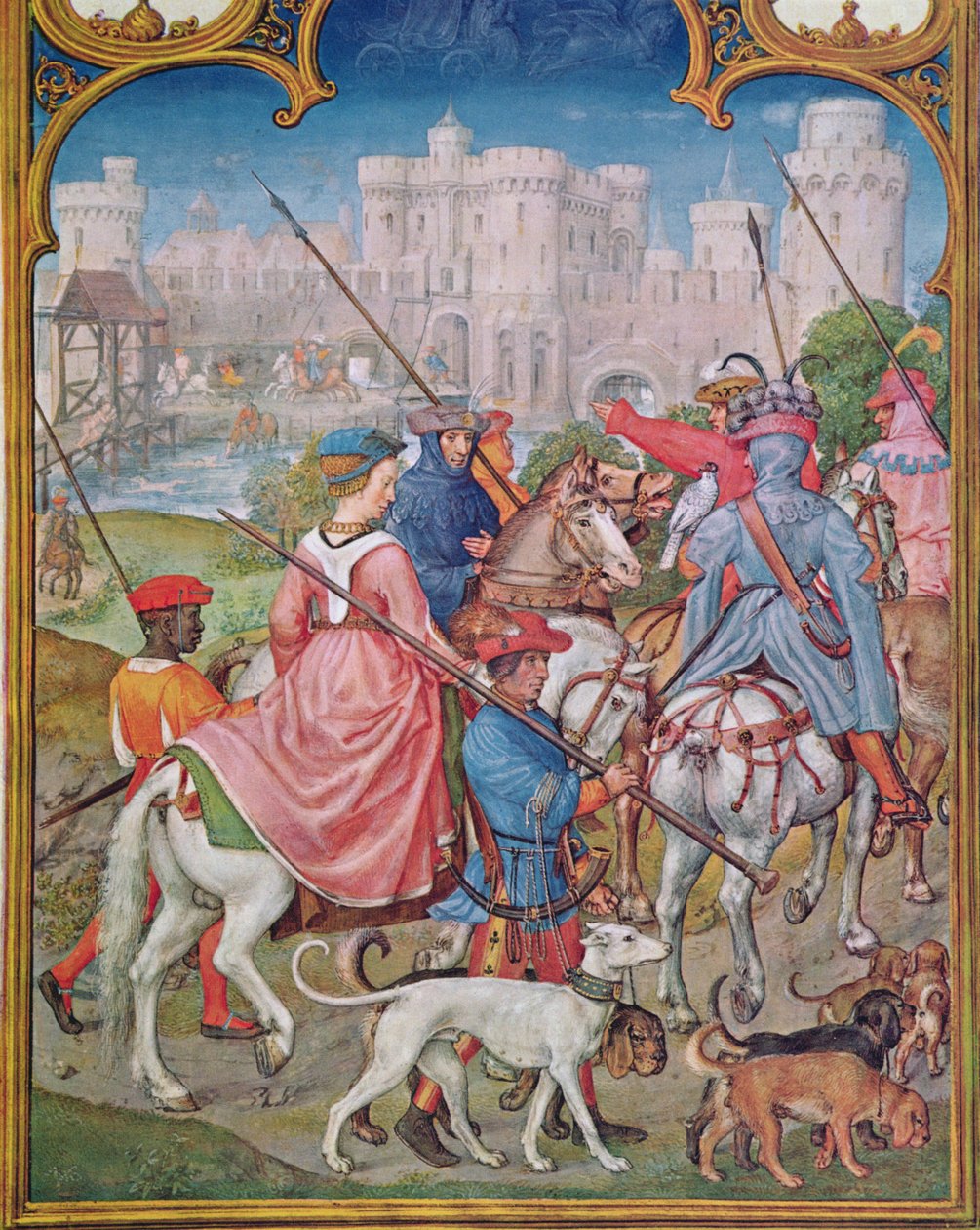 Fol.8v August måned: Afgang på jagten, fra Breviarium Grimani, ca. 1515 af Flemish School