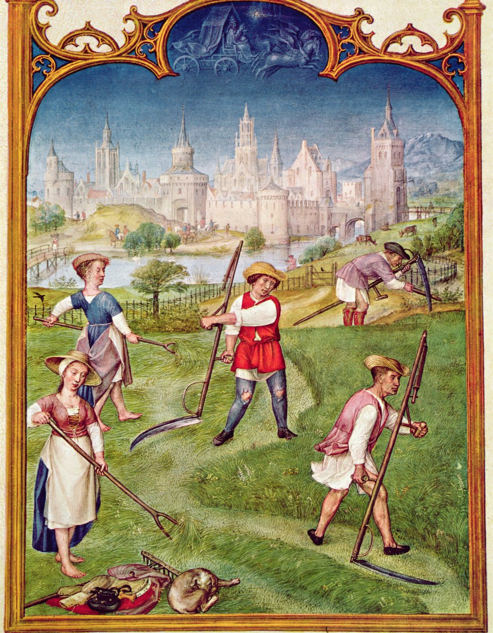 Fol 6v Juni måned: Høslæt, fra Breviarium Grimani, ca. 1515 af Flemish School