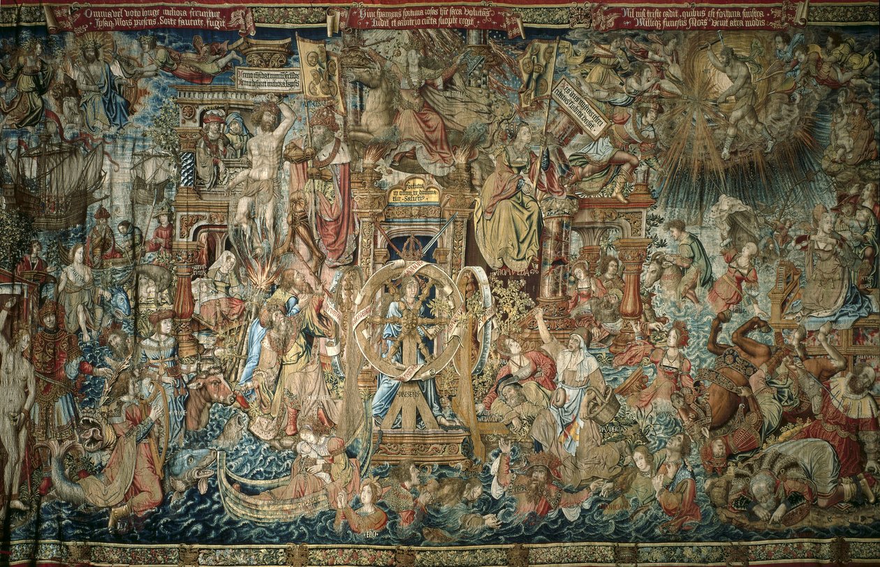 Fortune (1520-1525), gobelin i serien af æresbevisninger fra det kongelige palads i Granja de San Ildefonso - AELST III, Pieter van (c.1495-1555). Fortune. 16. årh. Spanien. CASTILIEN OG LEON. Real Sitio de San Ildefonso. Det kongelige palads i La Granja d af Flemish School