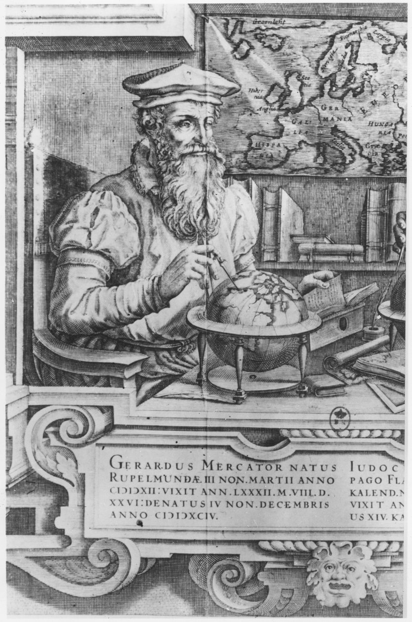 Gerard Mercator (1512-94) indgraveret til optagelse i Mercator- og Hondius-serien af atlass af Flemish School