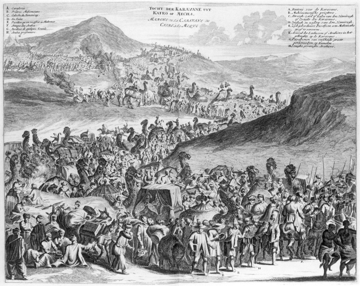 Hajj-karavane fra Kairo til Mekka, fra Description de lAfrique af O. Dapper, 1686 af Flemish School