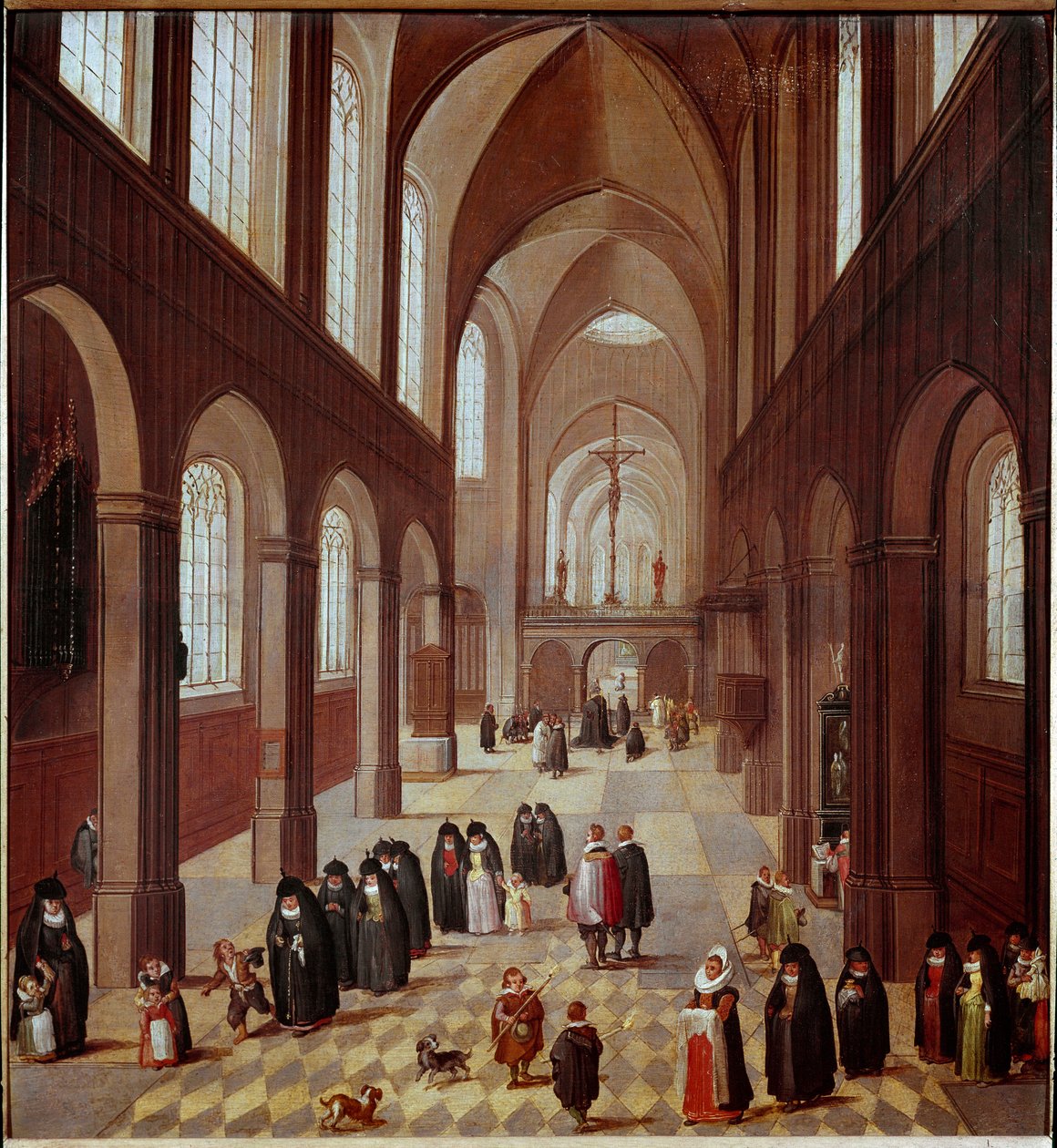 Indvendigt billede af kirken Maleri af den flamske skole i det 17. århundrede Madrid, Musee Lazaro Galdiano af Flemish School