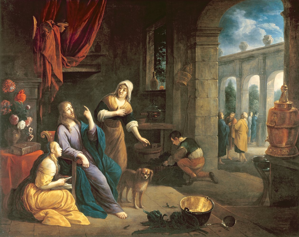Jesus i Marthas og Marias hjem af Flemish School