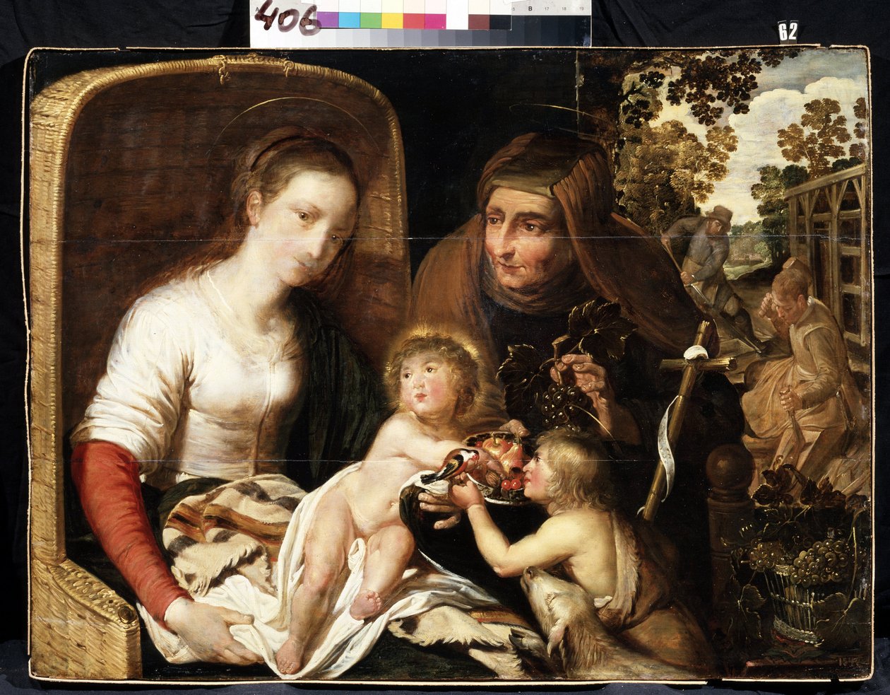 "Den hellige familie med Johannes Døberen som en dreng og Saint Elizabeth" (Den hellige familie med Johannes Døberen som en dreng og Saint Elizabeth) Hollandsk skolemaleri fra det 17. århundrede Mikhail Kroshitsky Kunstmuseum, Sevastopol (Sevastopol) Ukrai af Flemish School