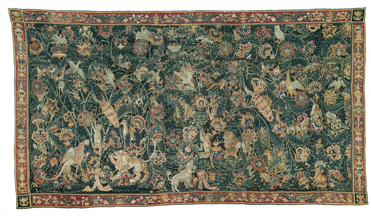 Stort Blad Verdure med Dyr og Fugle, 1525-50 af Flemish School