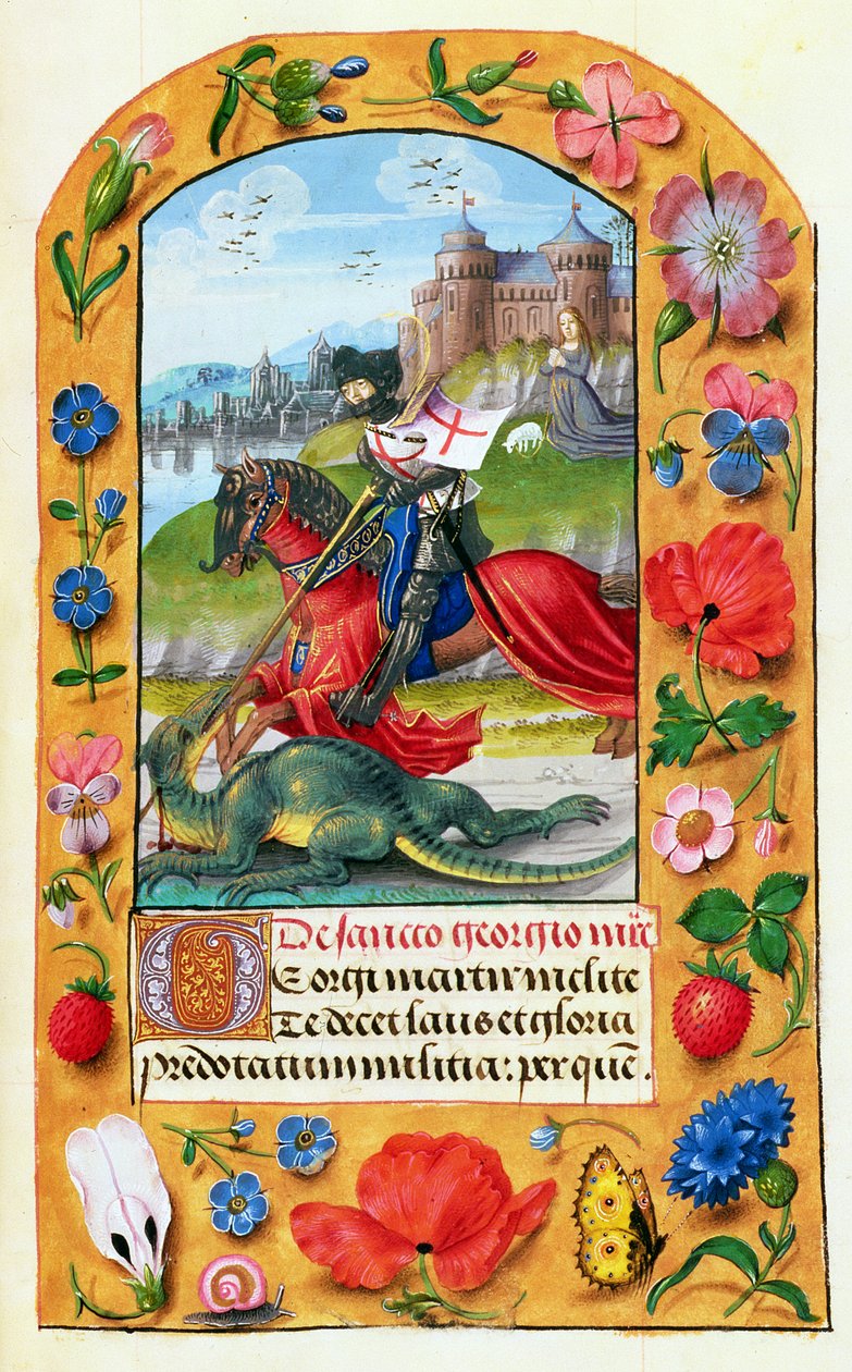 MS 1058-1975 f.173r St. George and the Dragon, fra en timebog, sandsynligvis Brugge, c.1500-05 af Flemish School