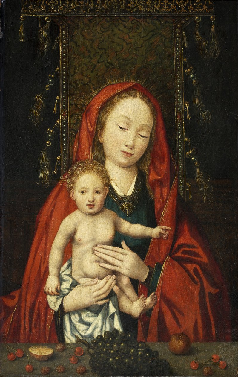 Madonna og barn, ca. 1500 (olie på panel) af Flemish School