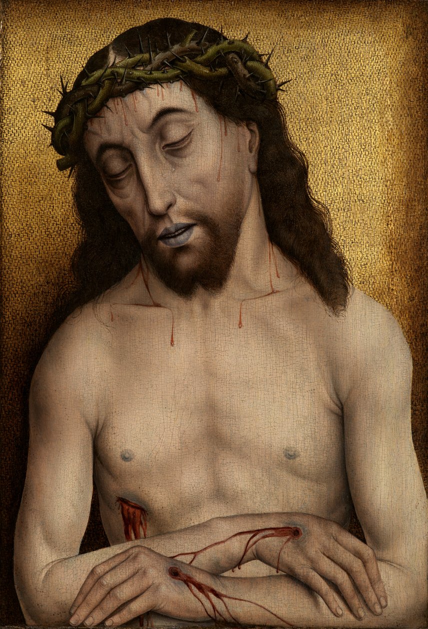 Man of Sorrows (olie på panel) af Flemish School