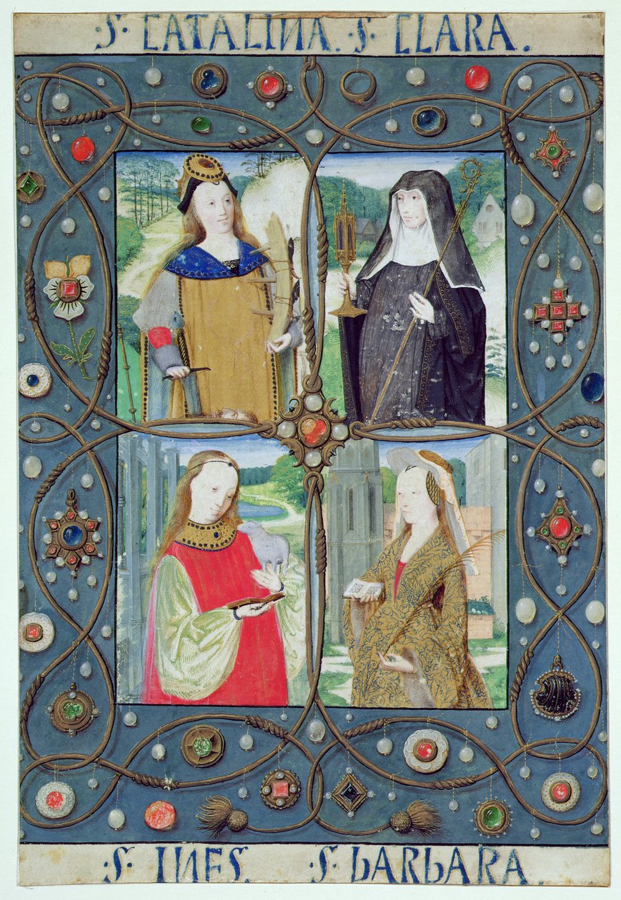 Marlay Cutting SP.5: Fire kvindelige helgener, fra en timebog produceret i Gent eller Brugge, ca. 1510 af Flemish School