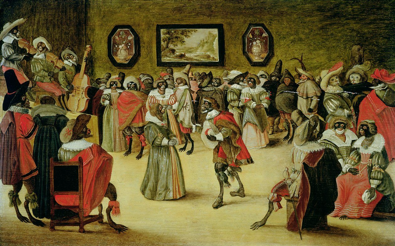 Aber og katte ved et maskebal, 1632 (se 204408) af Flemish School