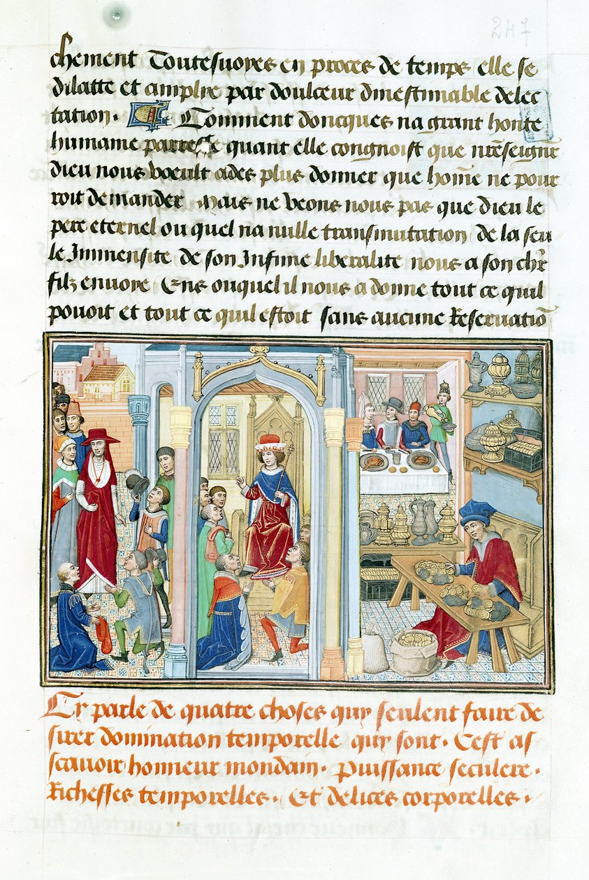Ms 240 fol.247 Wordly Things, fra Le Miroir dHumilite af Jean de Gerson (1363-1429) 1462 af Flemish School