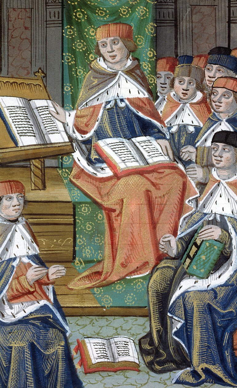Ms Hunter 9 f.43v Foredrag i salen, fra De Medina Fen I. II, af Avicenna (980-1037) af Flemish School