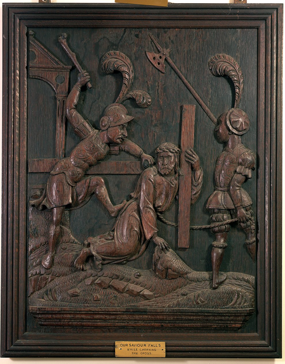 Vor Frelser falder, mens han bærer korset, fra kapellet, ca. 1520 (træ) af Flemish School