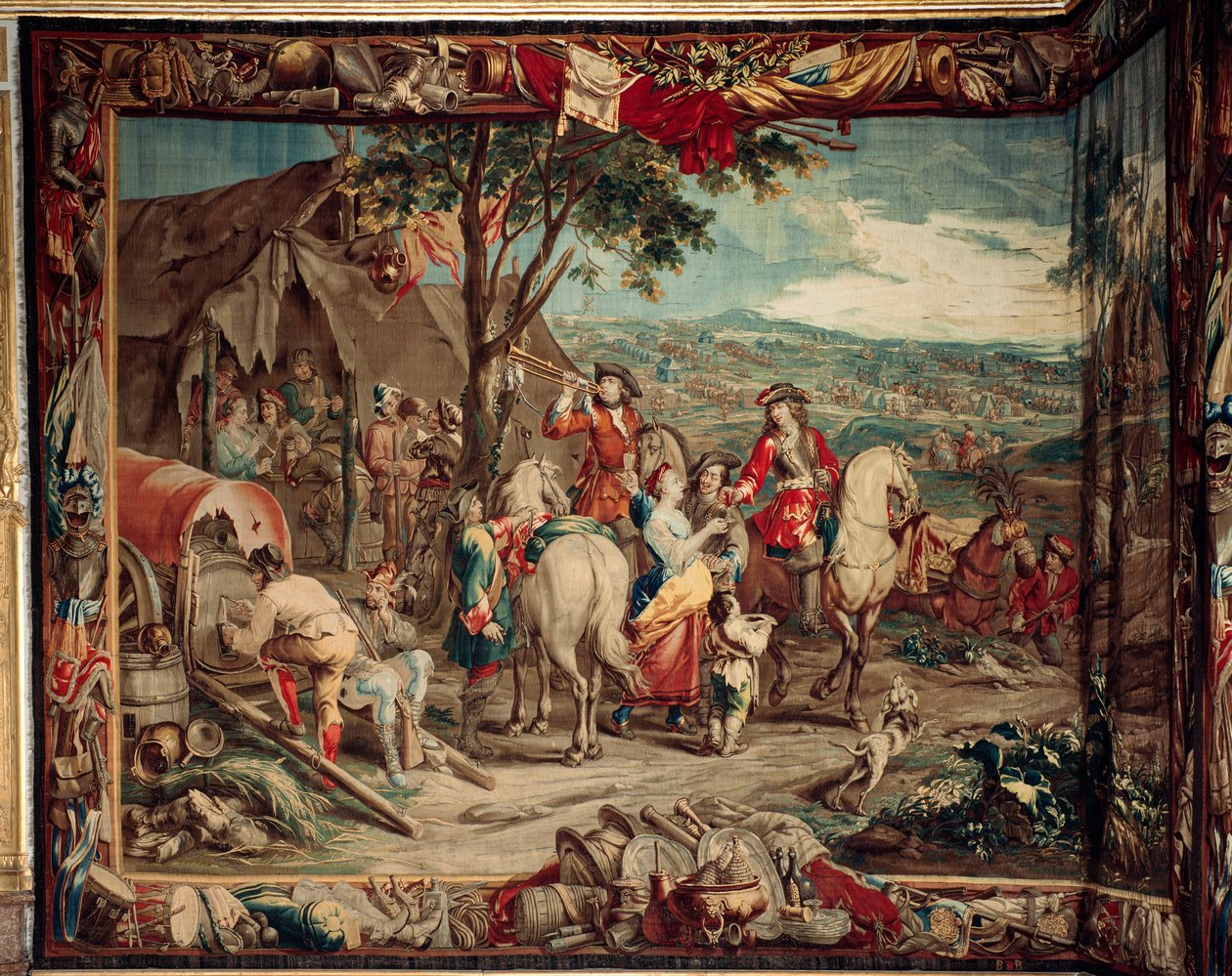 Palads (Schlossanlage Schleißheim). flamsk gobelin. Bruxelles atelier Judocus De Vos. Design Lambert De Hondt. Lejr. Uld og silke. 400x510 cm. Omkring 1715 - 1724. af Flemish School