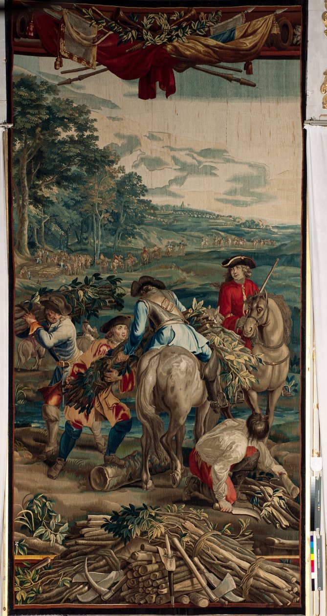 Palads (Schlossanlage Schleißheim). flamsk gobelin. Bruxelles atelier Judocus De Vos. Design Lambert De Hondt. (Fachinade). 400x190 cm. Uld og silke. Omkring 1715 - 1724. af Flemish School