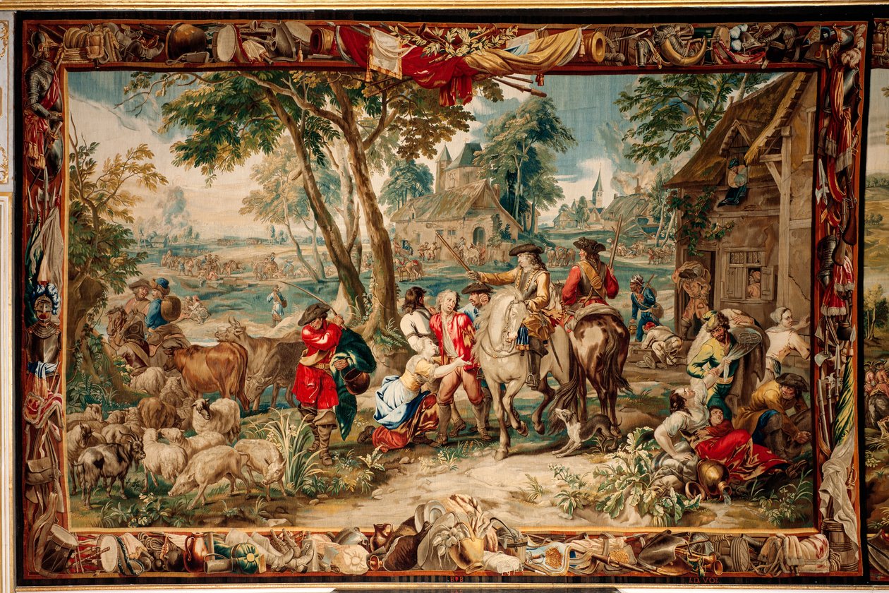 Palads (Schlossanlage Schleißheim). flamsk gobelin. Bruxelles atelier Judocus De Vos. Design Lambert De Hondt. Plyndring (pilering). 400x595 cm. Uld og silke. Omkring 1715 - 1724. af Flemish School