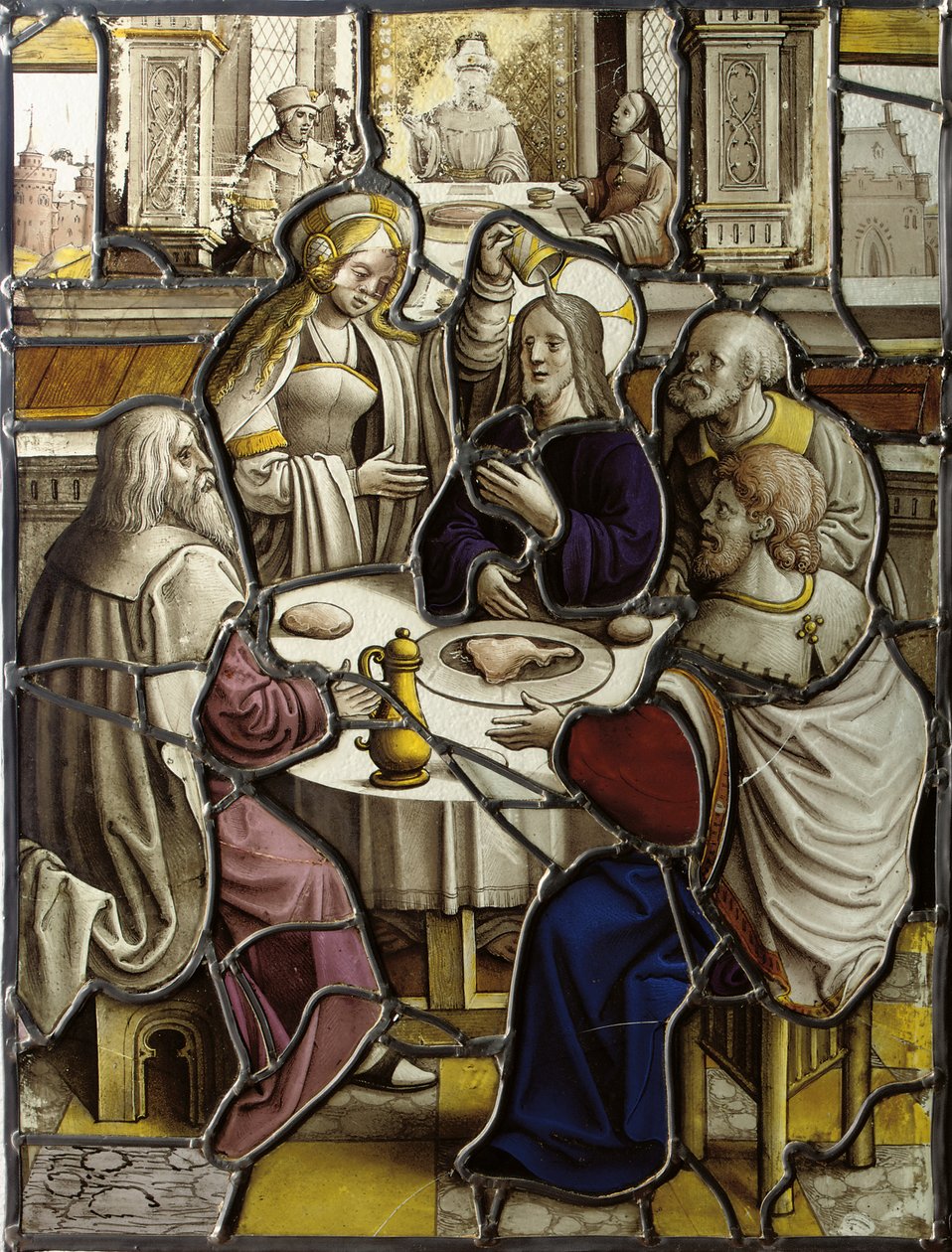 Panel, sandsynligvis forestillende Kristus ved nadveren med Simon farisæeren af Flemish School