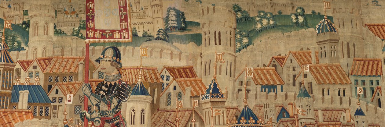 Sognemuseum for gobeliner (Parish Museum of Pastrana Tapestries). flamsk gobelin. Erobring af Tanger (overtagelse af Tanger, De inname van Tanger). Serie Erobringer af kong Alfonso I af Portugal. Tournai. Uld og silke af Flemish School