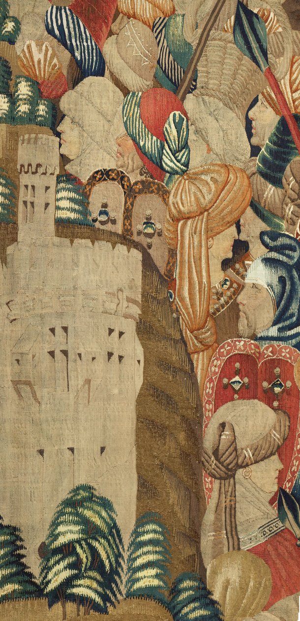 Sognemuseum for gobeliner (Parish Museum of Pastrana Tapestries). flamsk gobelin. Erobring af Tanger (overtagelse af Tanger, De inname van Tanger). Serie Erobringer af kong Alfonso I af Portugal. Tournai. Uld og silke af Flemish School