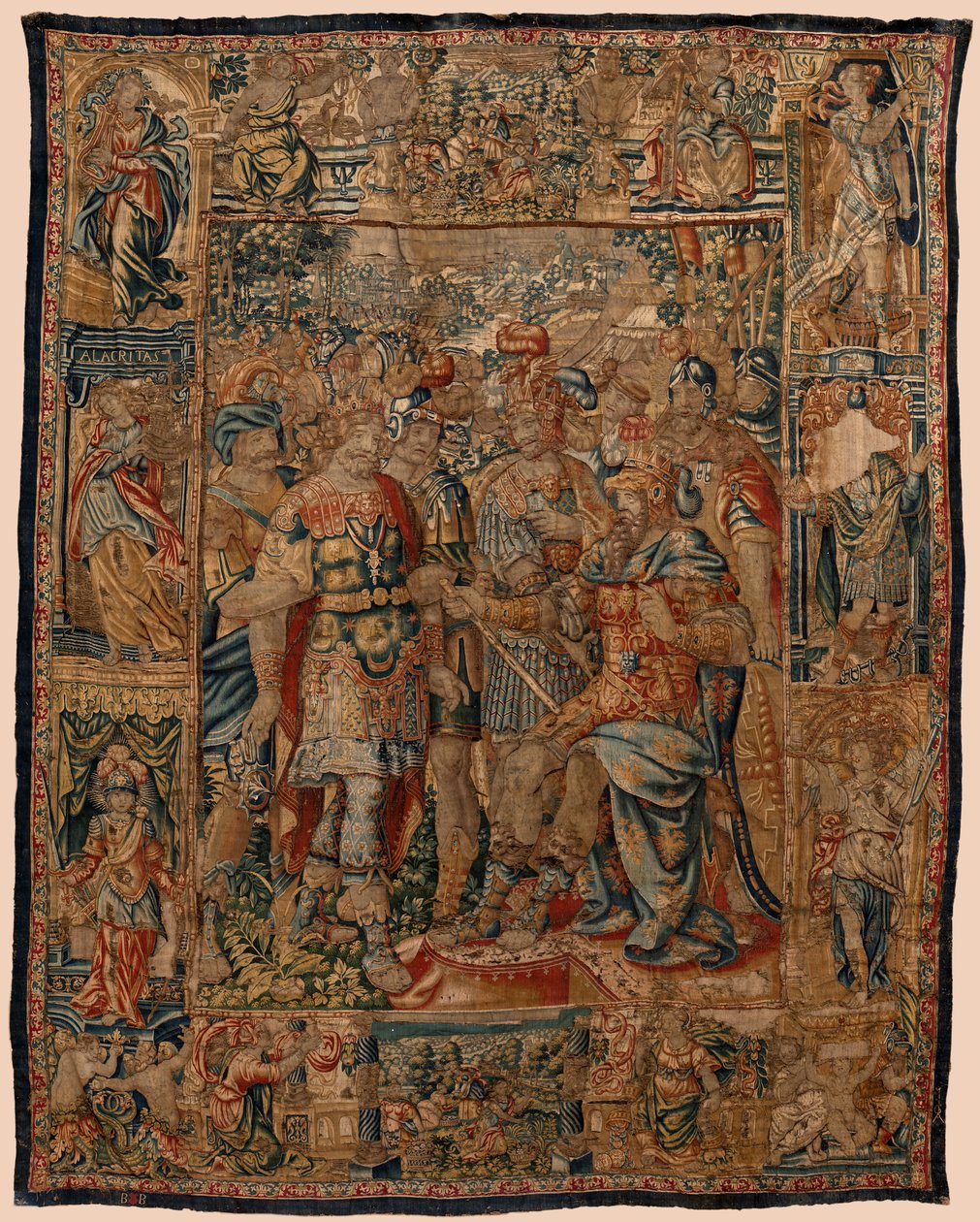 Sognemuseum for gobeliner (Museo Parroquial de Tapices de Pastrana). flamsk gobelin. Den unge Alexander til sin far Filip (El joven Alejandro ante su padre Filipo). Bruxelles. 16. århundrede. 328x407 cm. af Flemish School