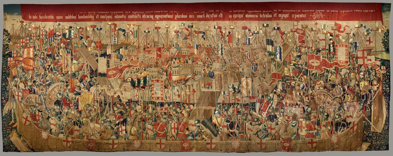 Sognemuseum for gobeliner (Parish Museum of Pastrana Tapestries). flamsk gobelin. Omringning af Asilah (Belejringen af ​​Asilah, De omsingeling van Arzila). Serie Erobringer af kong Alfonso I af Portugal. Tournai. af Flemish School